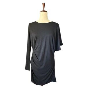 Katherine Barclay Women's Black Long Tunic Top Asymmetric Side Ruched Black Med